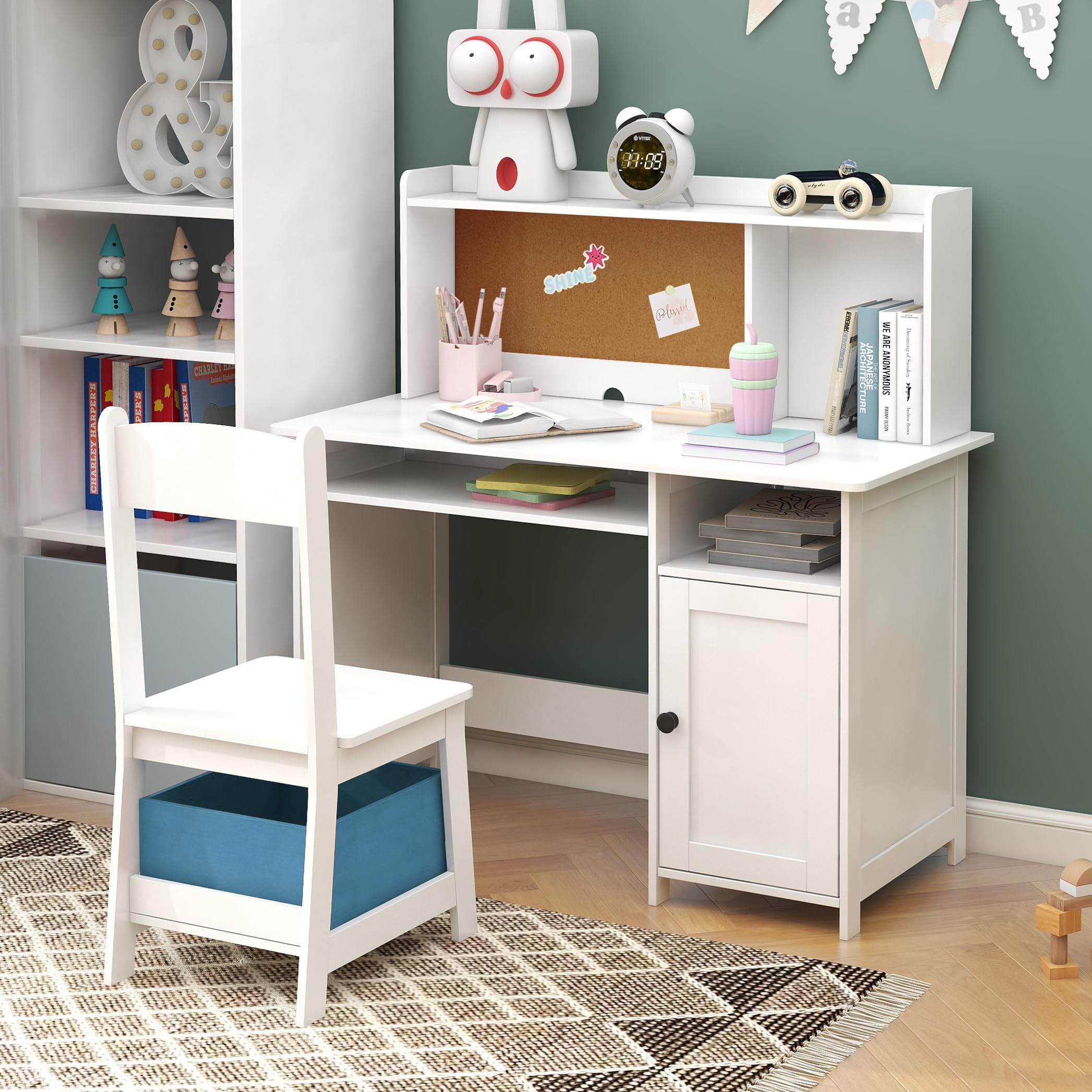Kids Desk and Chair Set with Storage and Shelf