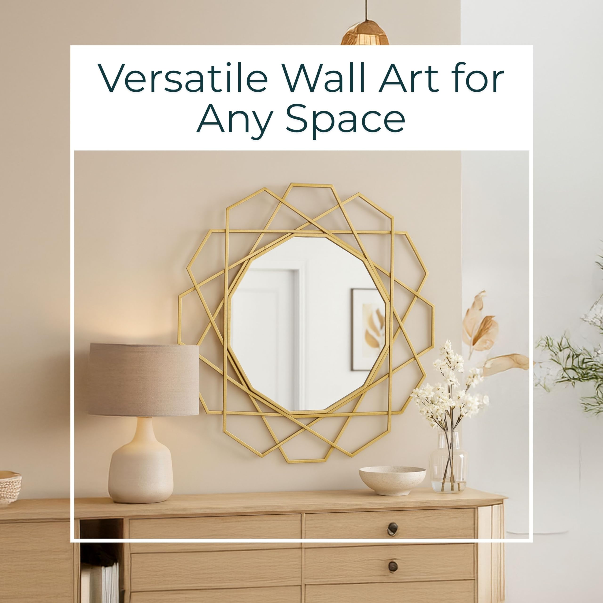 35" Geometric Decorative Wall Mirror - Gold Metal Frame