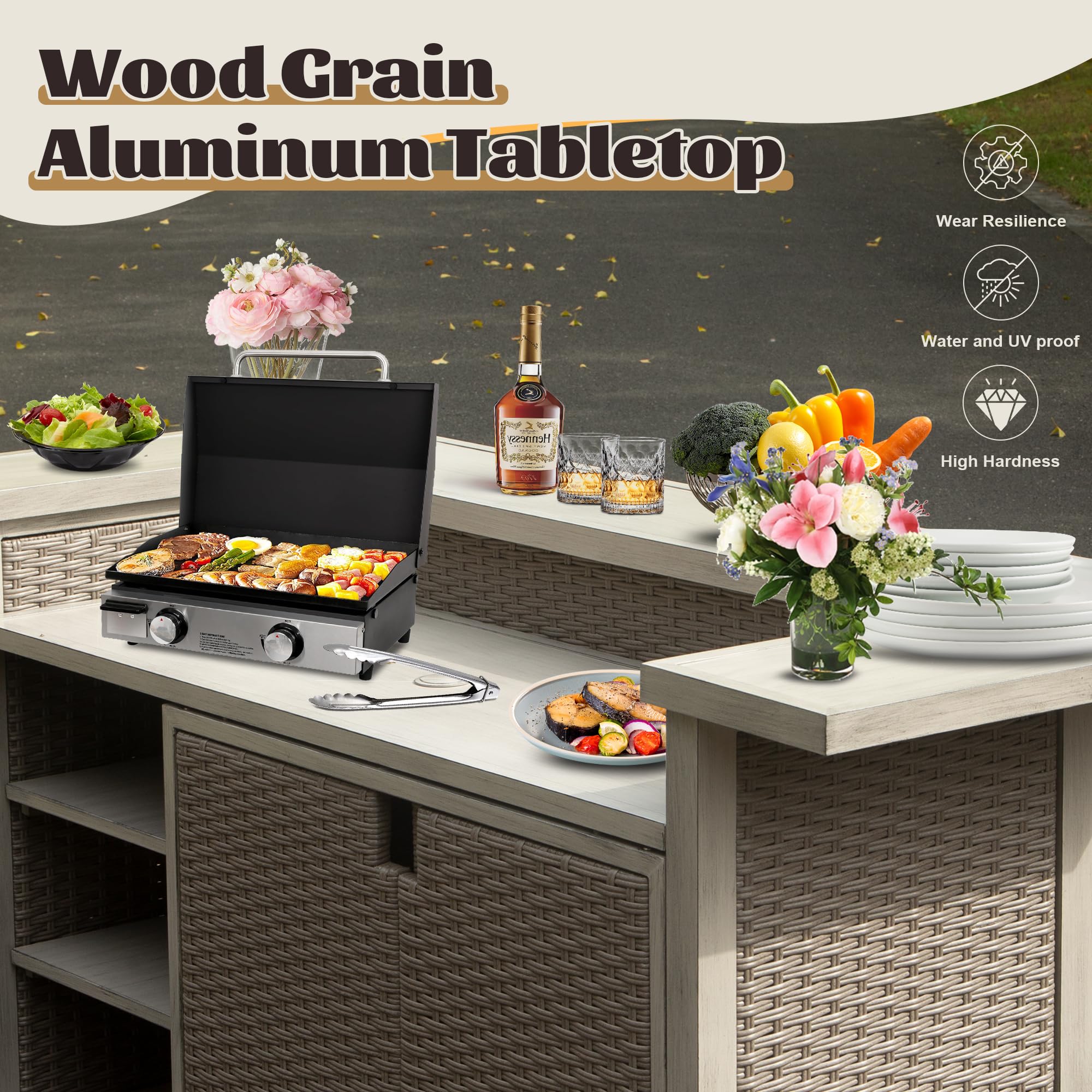 Modern Wicker Outdoor Bar Table with Aluminum Frame