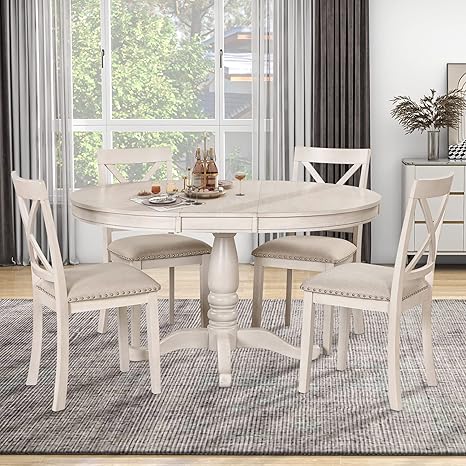 Expandable Round Dining Table Set for 4