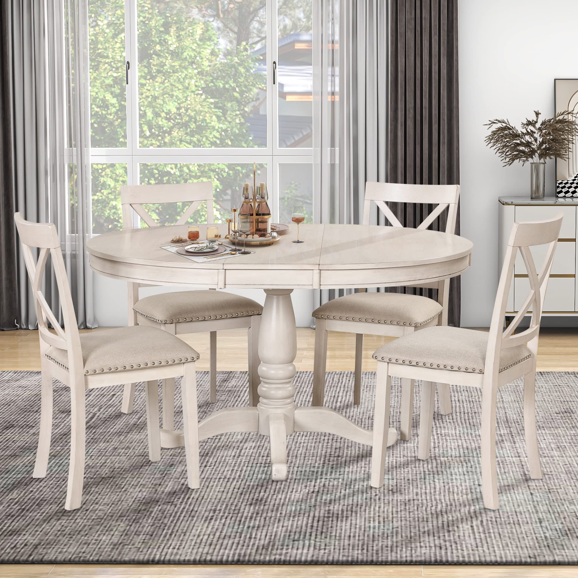 5-Piece Round Dining Table Set with 4 Chairs