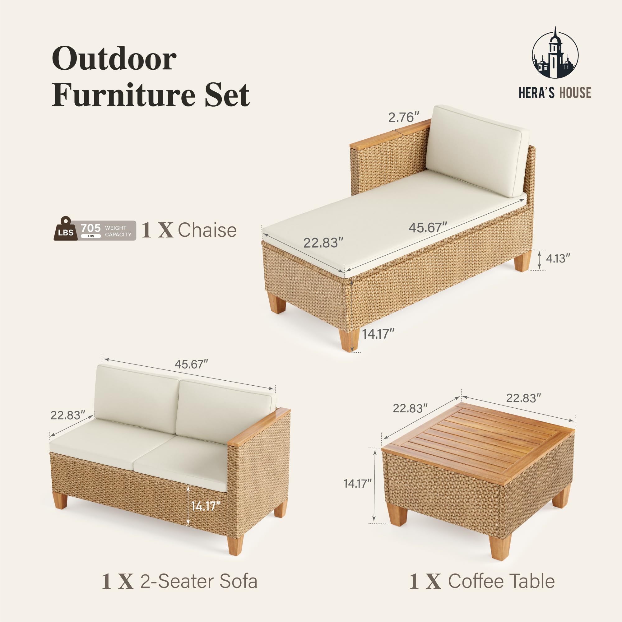 3-Piece Wicker Patio Sectional Set with Coffee Table