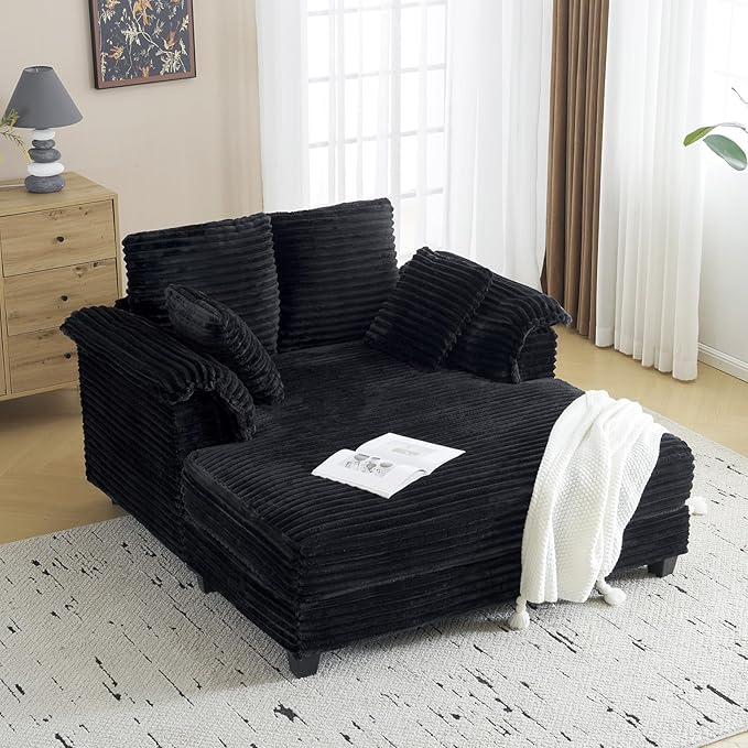 56" Oversized Chaise Lounge Chair - Beige Corduroy Sleeper Sofa
