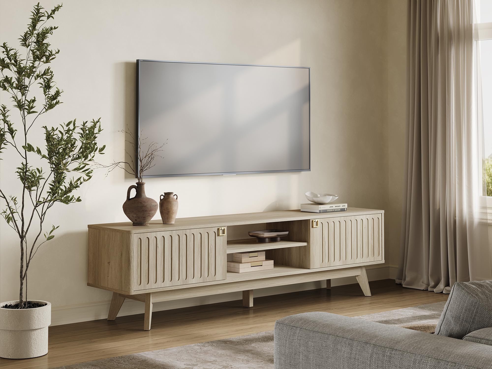 Modern TV Stand for 65-80 Inch TV with Storage Cabinets