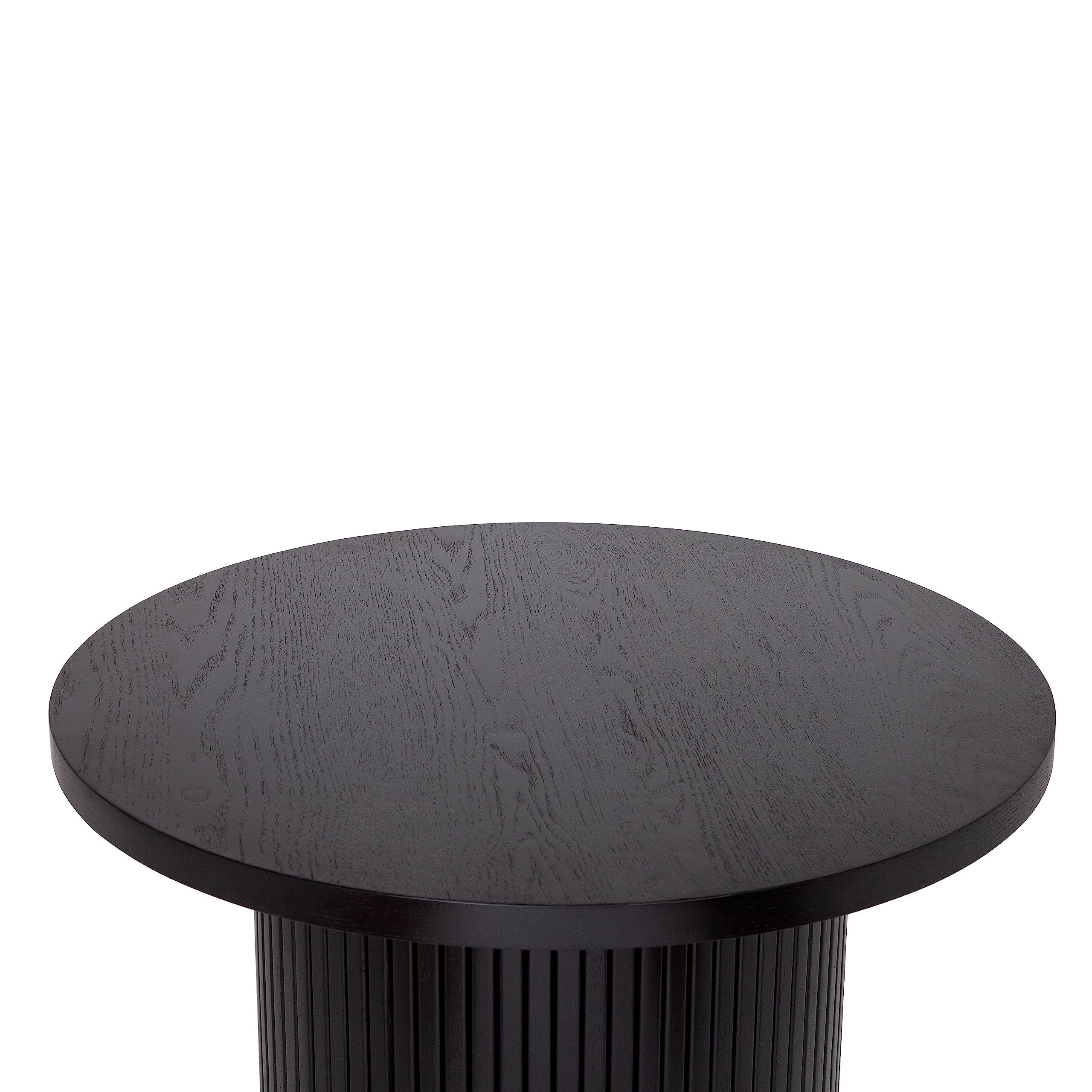 23.6 Inch Round Drum Coffee Table with Fluted Wood Base