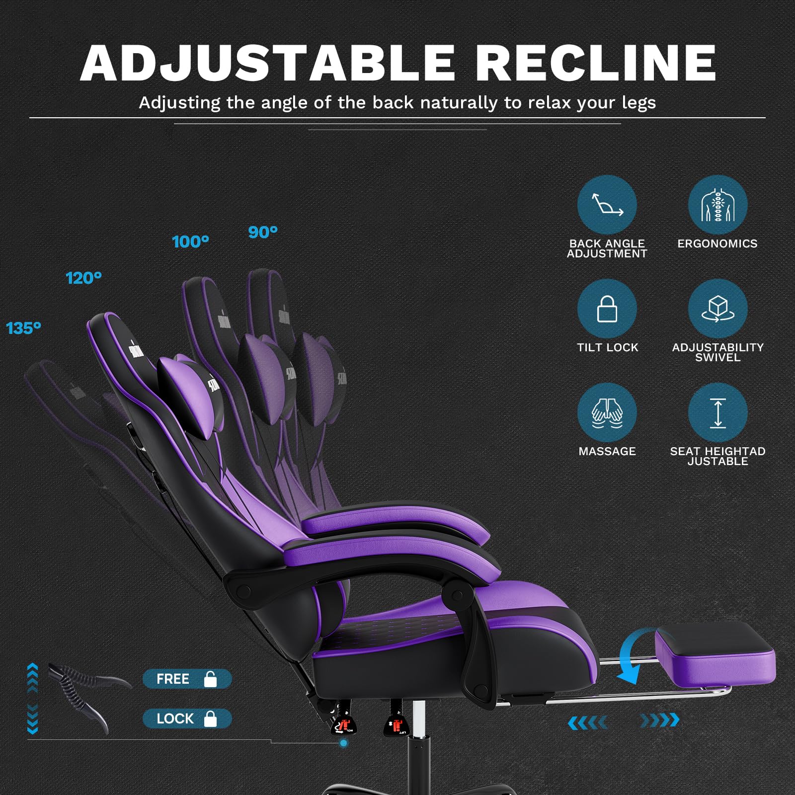 Ergonomic Gaming Chair with Massage Lumbar Support