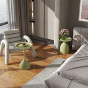 hitsuki Green Nesting Coffee Table Set of 2 Funky Colorful Round Metal End Side Tables for Living Room Sofa Retro Modern Pedestal nightstand Cute Matte Cream Green Side Table