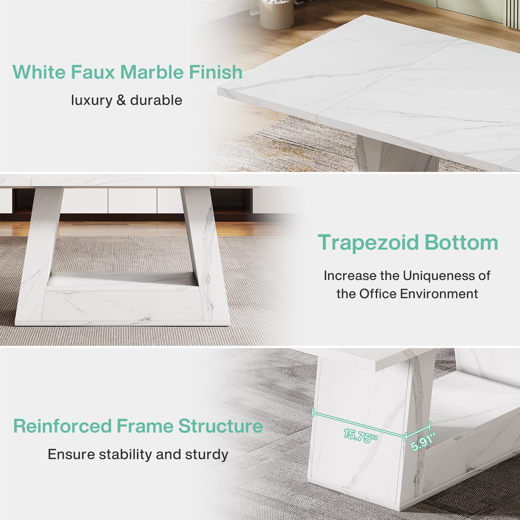 63-Inch Modern Computer Desk with Faux Marble Top