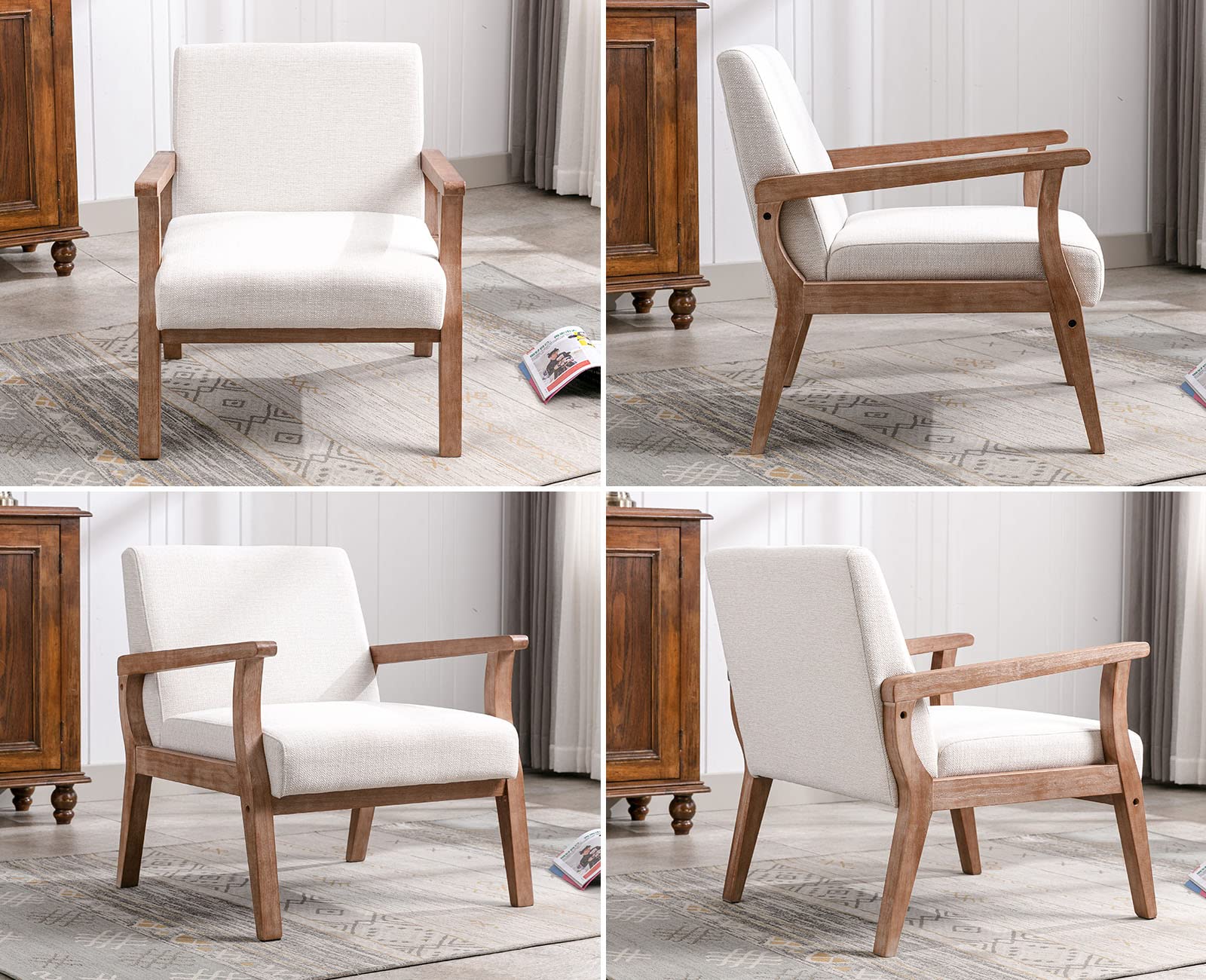 Mid Century Accent Chair with Upholstered Seat