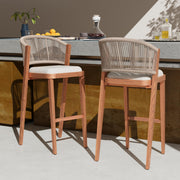 Outdoor Bar Stools Set of 2 with Rope Woven Backrest