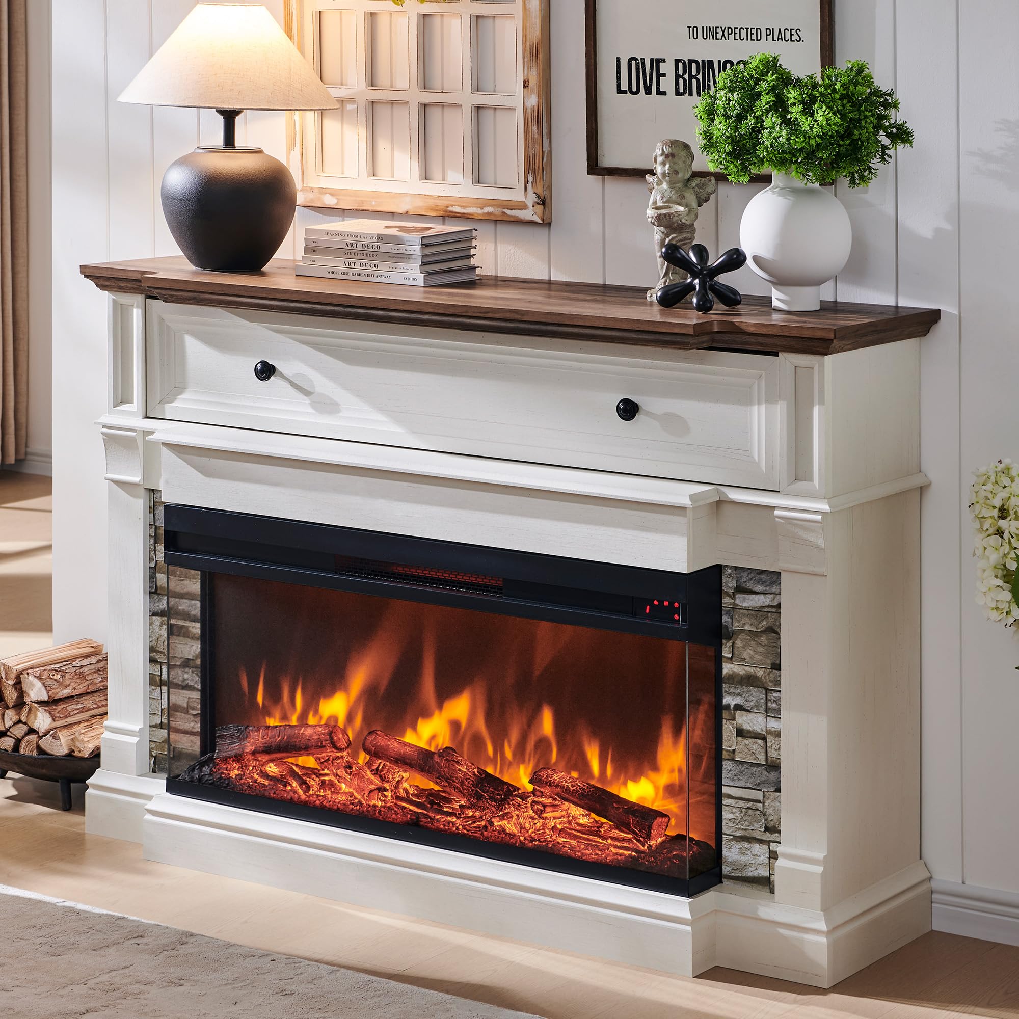 52" Electric Fireplace TV Stand with 36" 3-Side Glass Insert