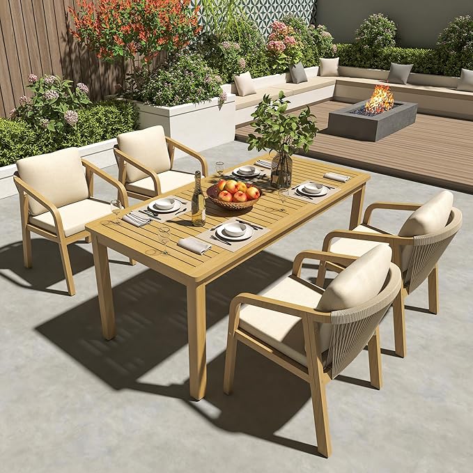 6-Piece Acacia Patio Dining Set with Cushions