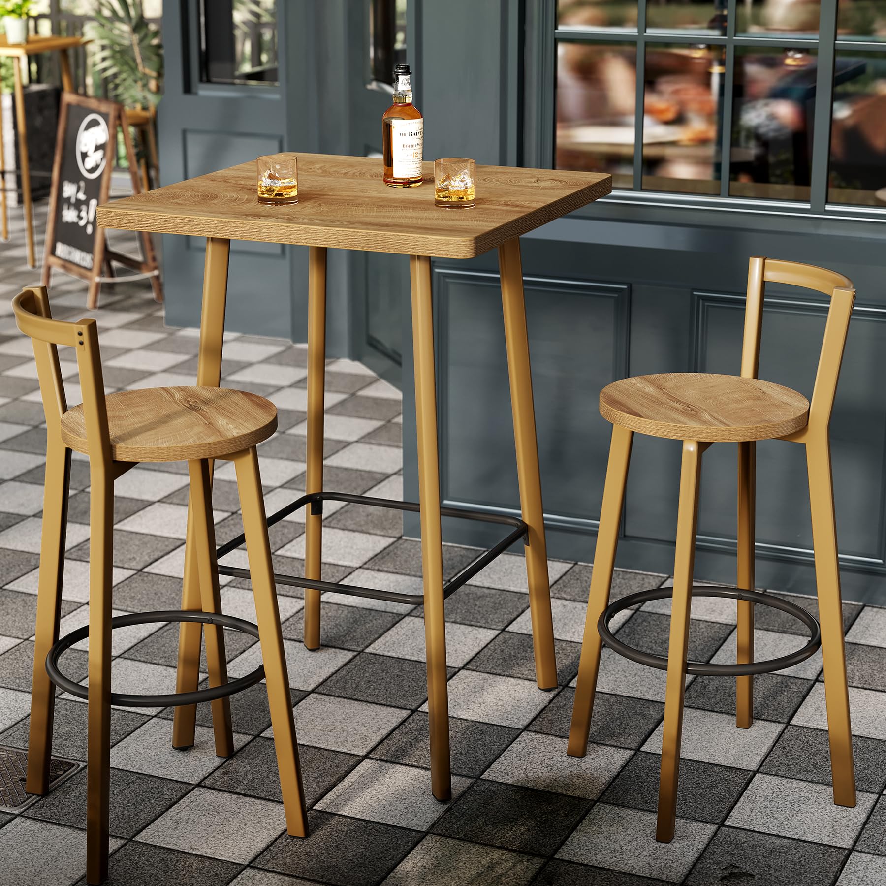 39.4" Square Bistro Pub Table Set with 2 Chairs