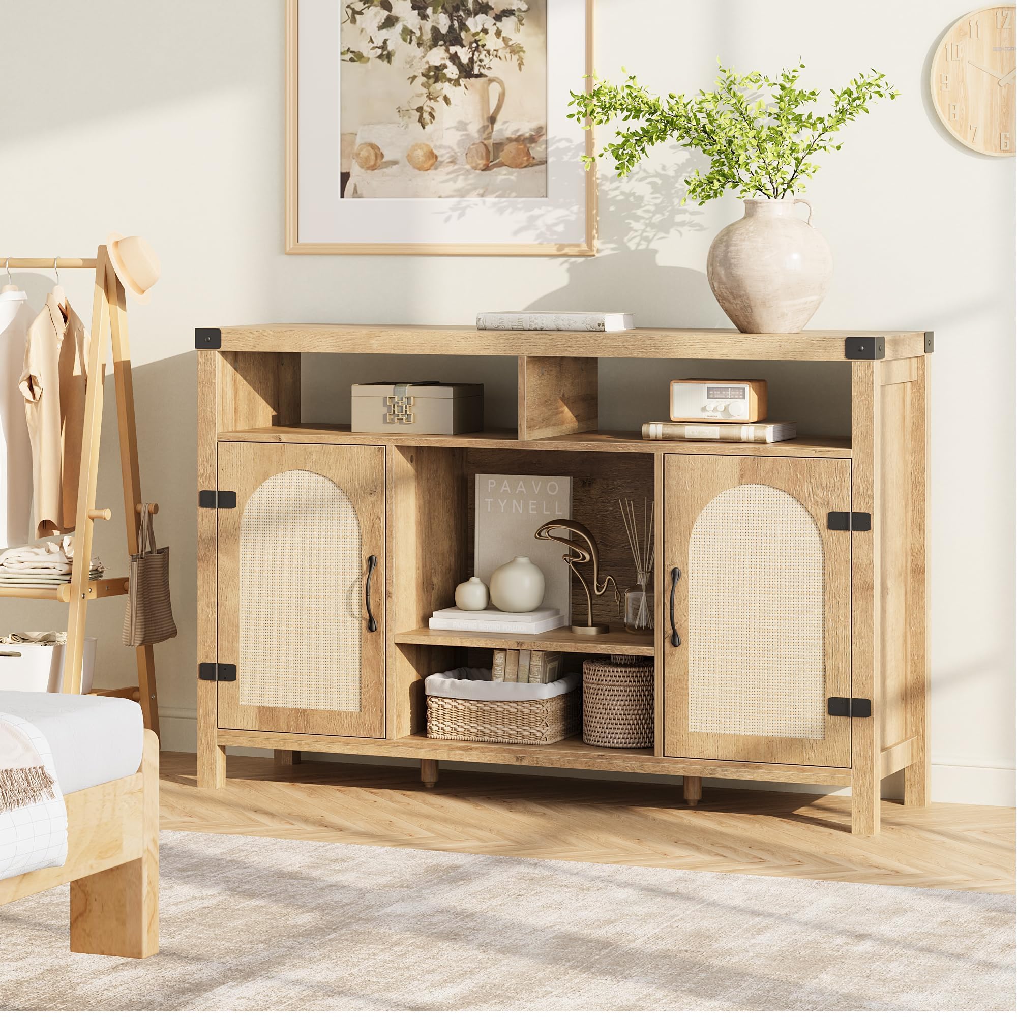 Farmhouse Wine Bar Cabinet with Adjustable Storage