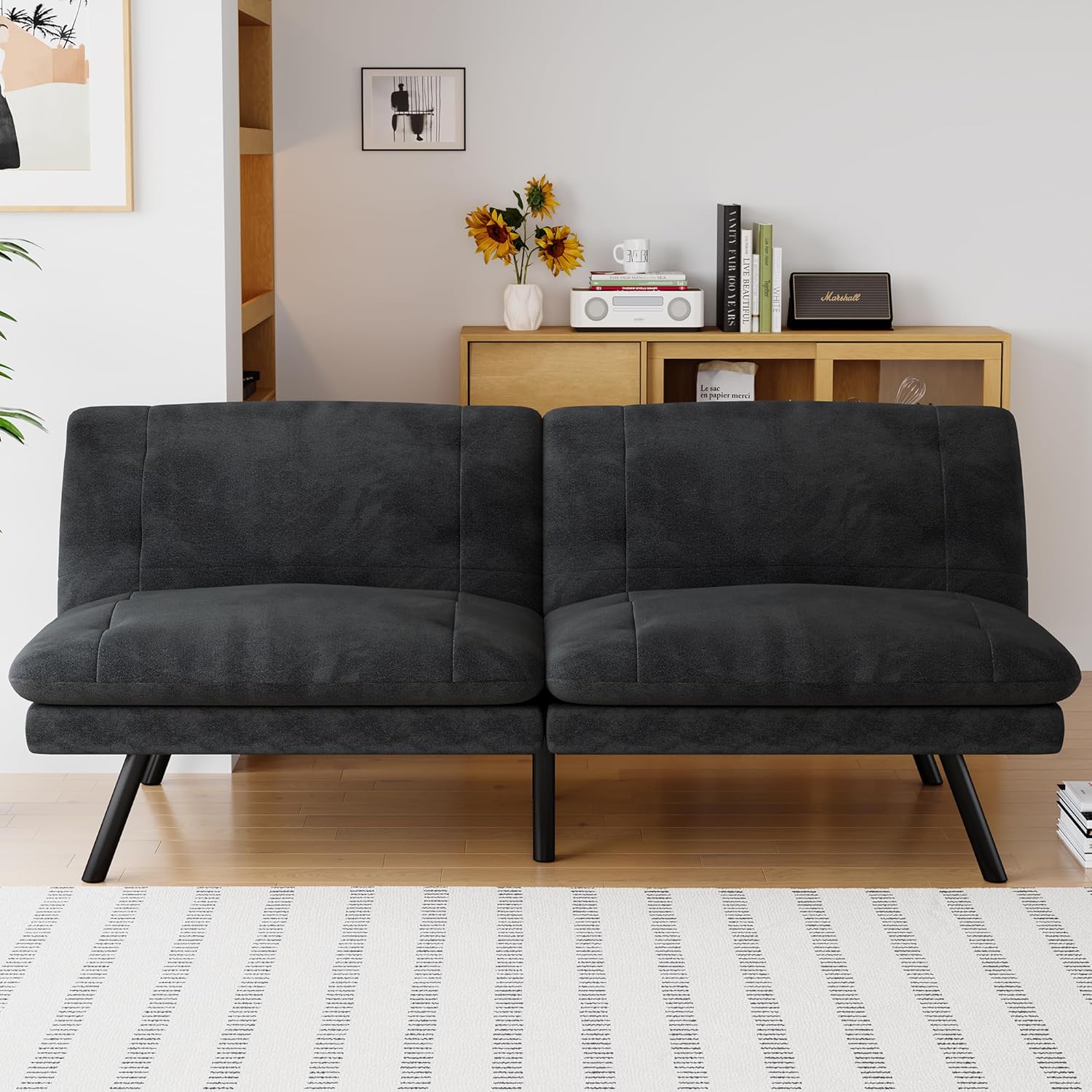 71" Futon Sofa Bed - Convertible Couch with Memory Foam