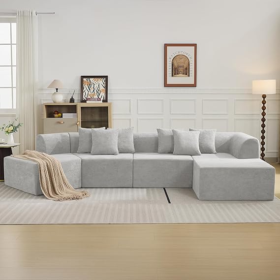 140'' Oversized Cloud Velvet Curved Sectional Couch with L-Shape Chaise