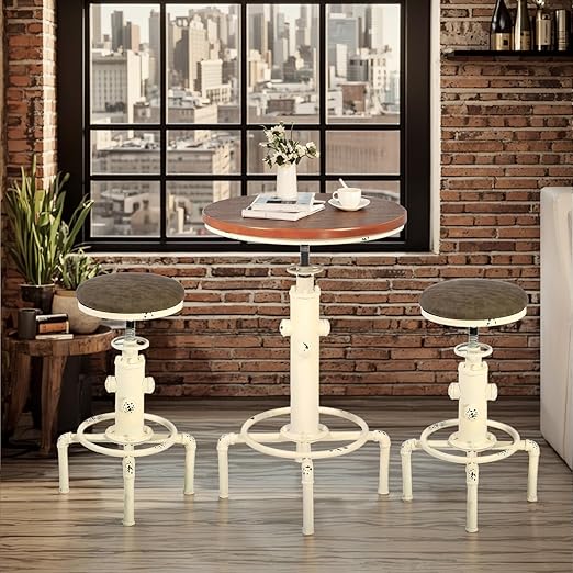 3 Piece Industrial Pub Bar Set with Adjustable Height