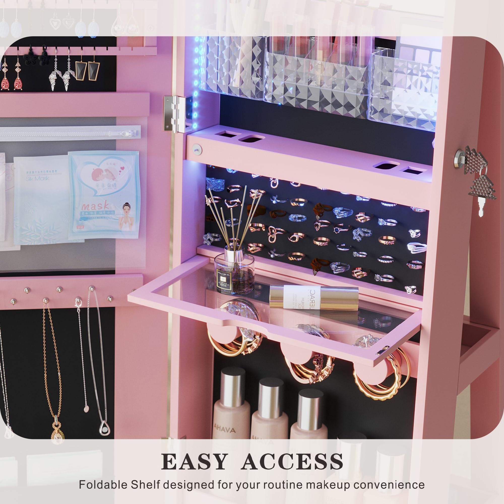 Swivel Jewelry Organizer with Full Length Mirror and Lights