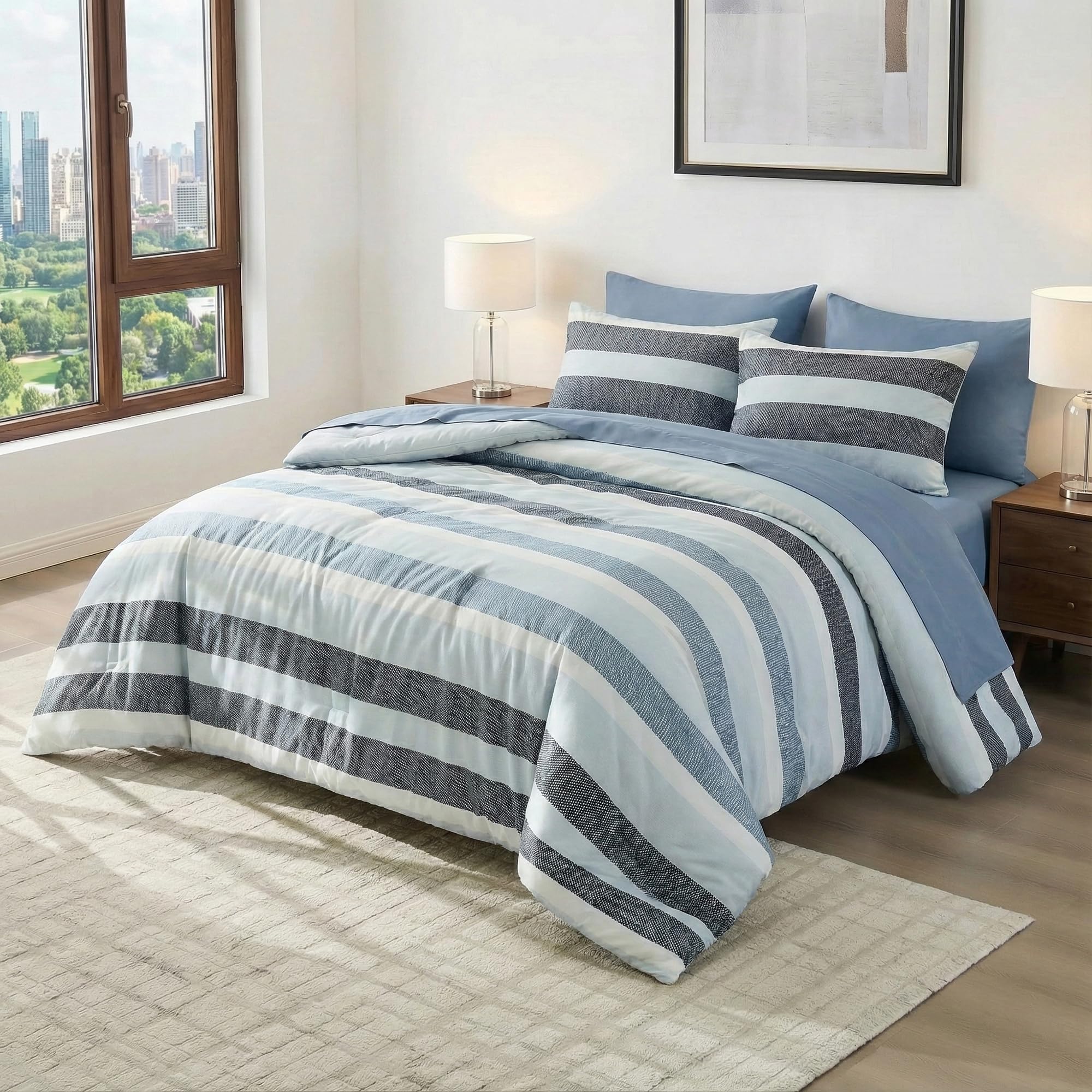 King Size Striped Comforter Set 7-Piece