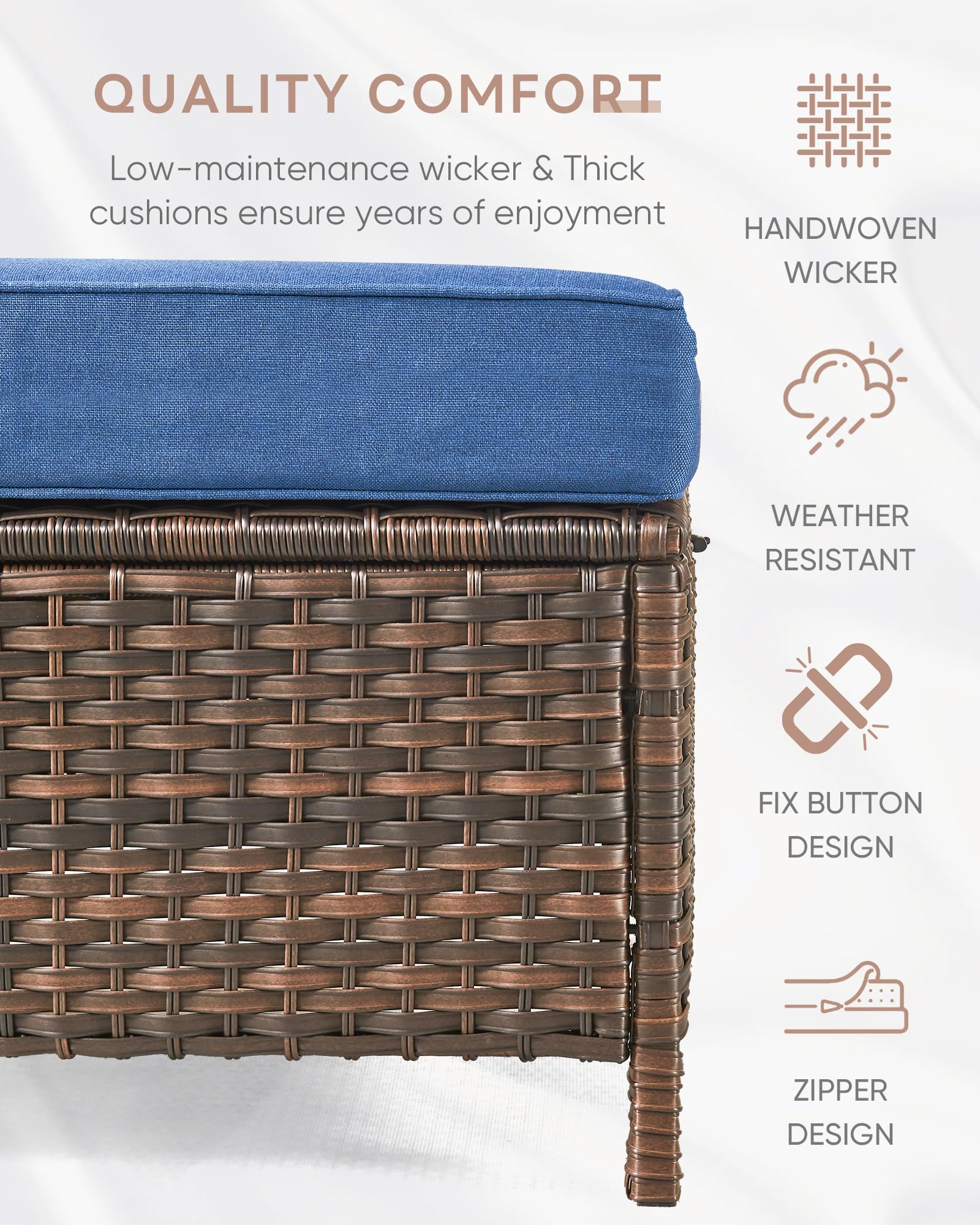 Outdoor Wicker Ottoman Set - 2 Piece Navy Blue