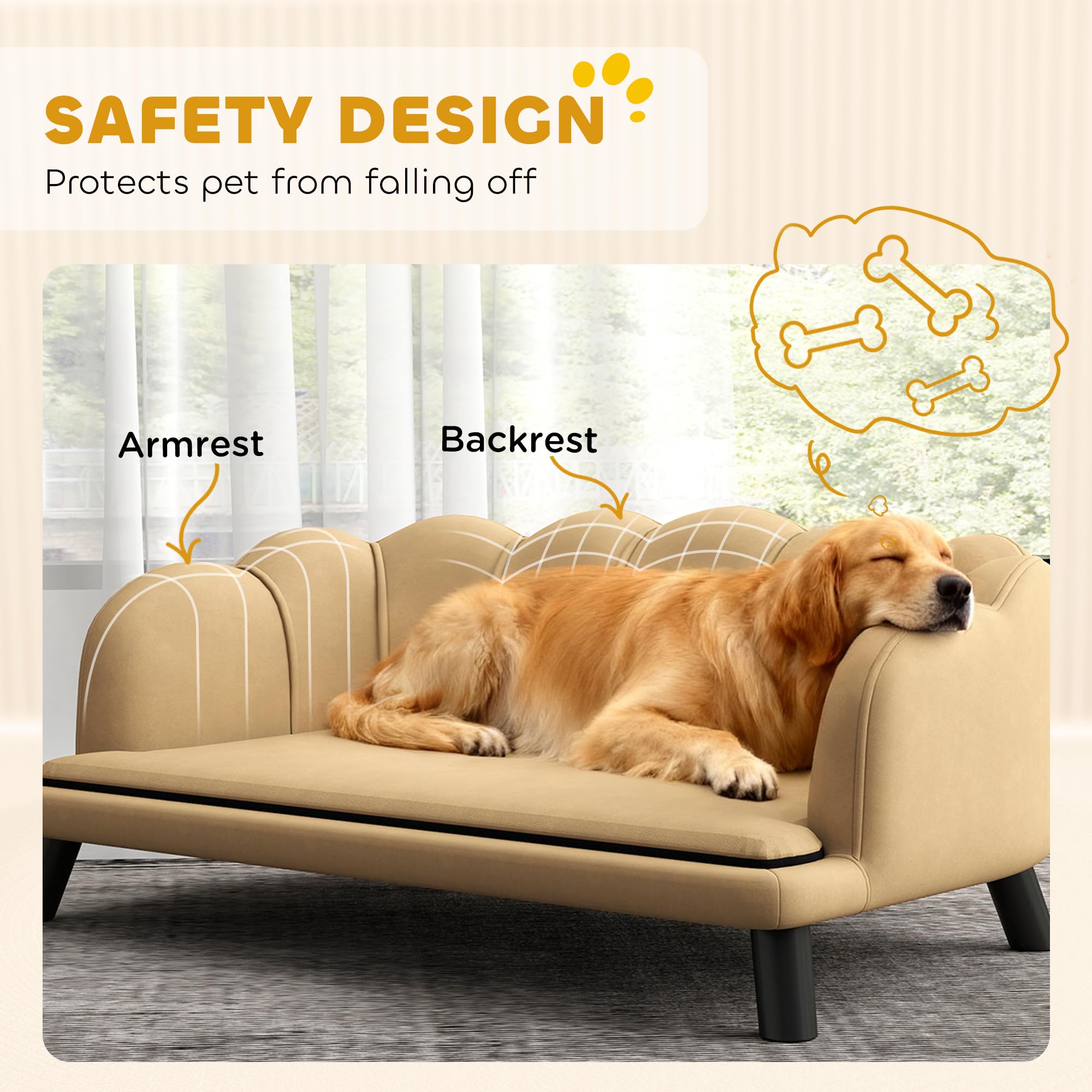 Velvet Large Dog Couch with Foam Cushion