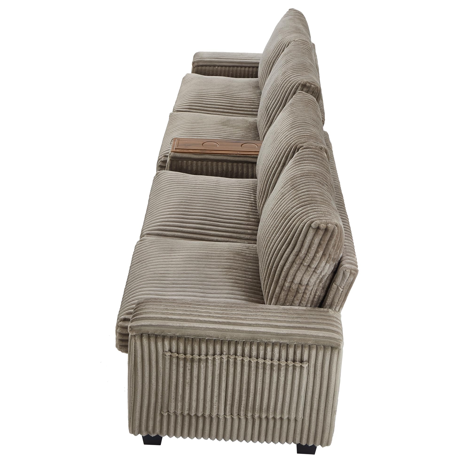 4-Seater Corduroy Sofa with USB Ports and Storage