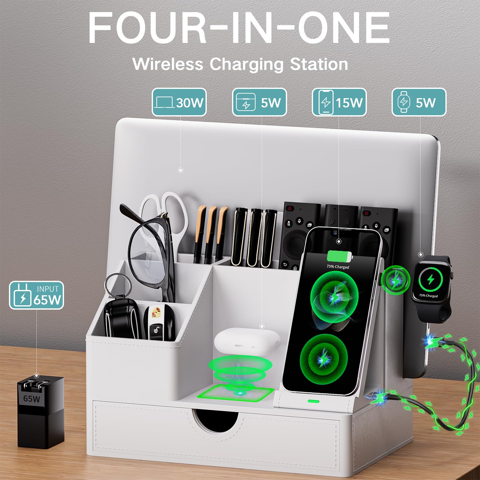 6-in-1 Multi-Device Charging Station with Drawer