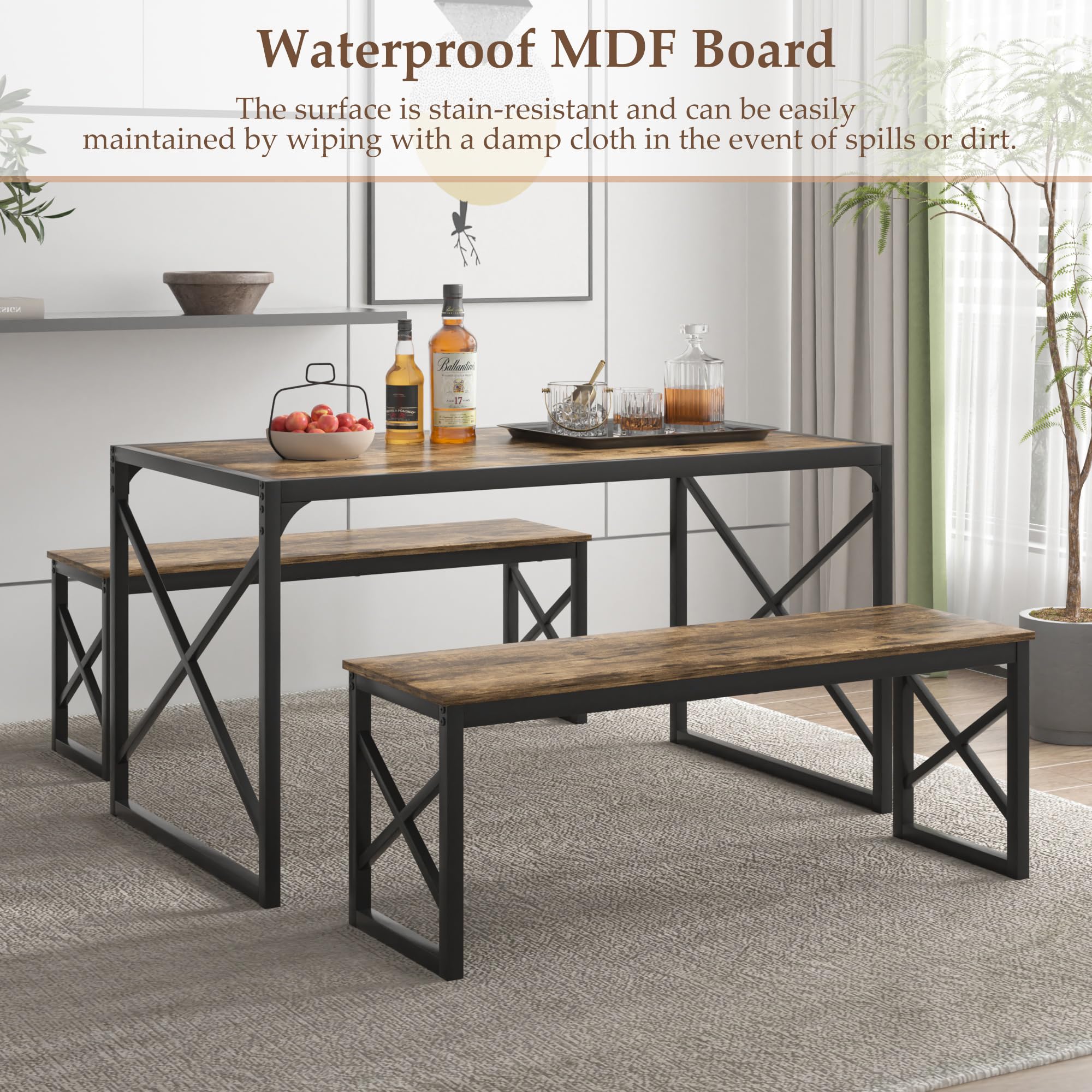 55" Dining Table Set with 2 Benches