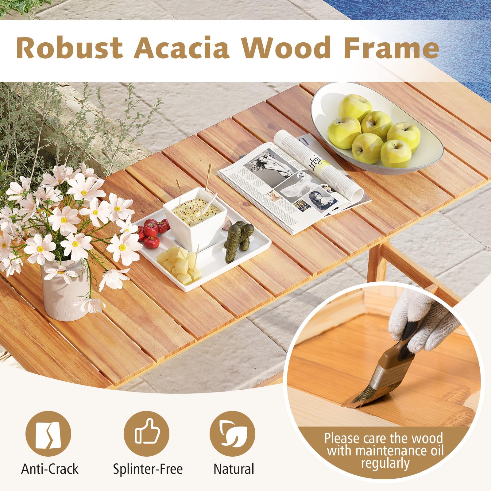 3 Piece Outdoor Bar Set with Acacia Wood Table and Cushioned Barstools