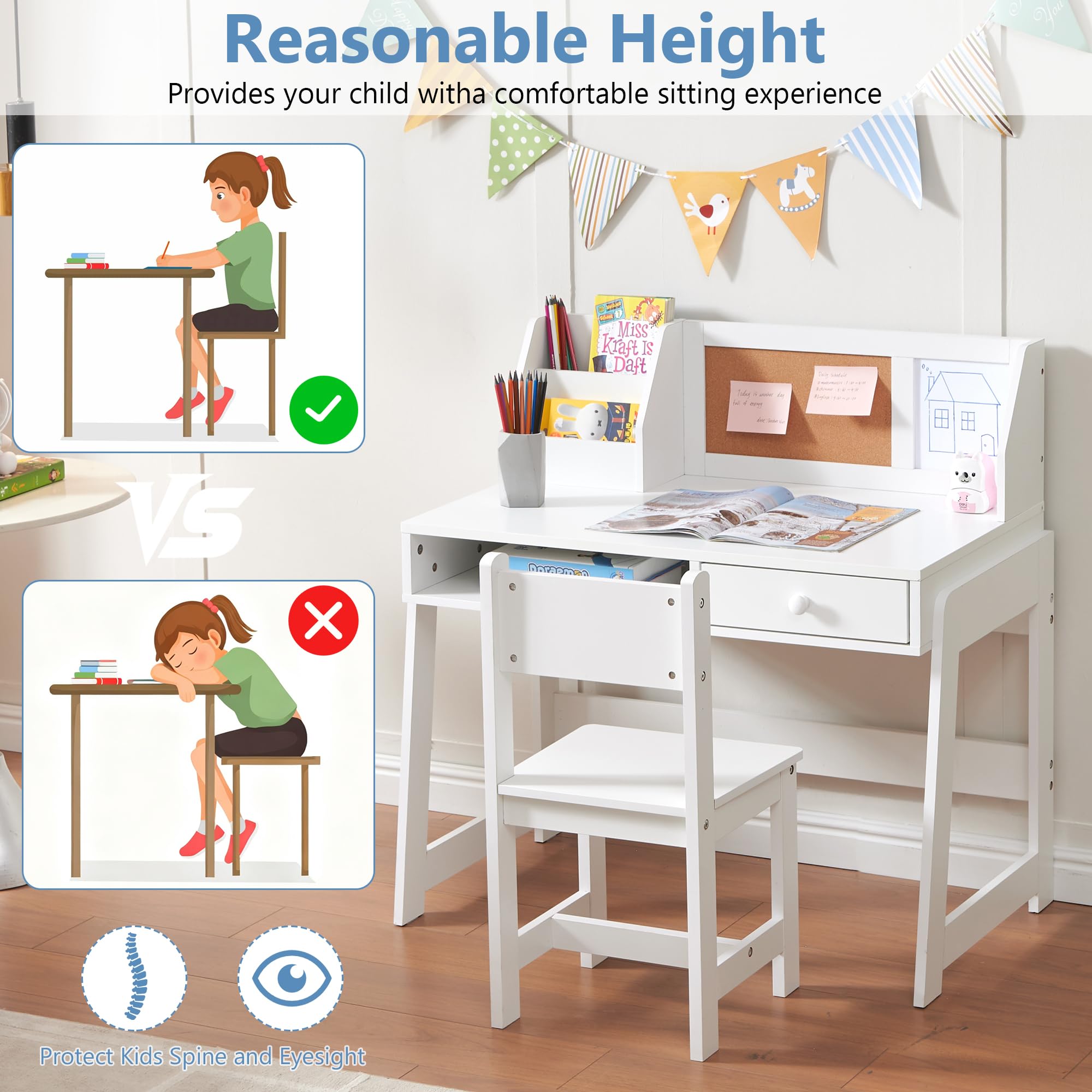 Kids Study Desk and Chair Set with Storage