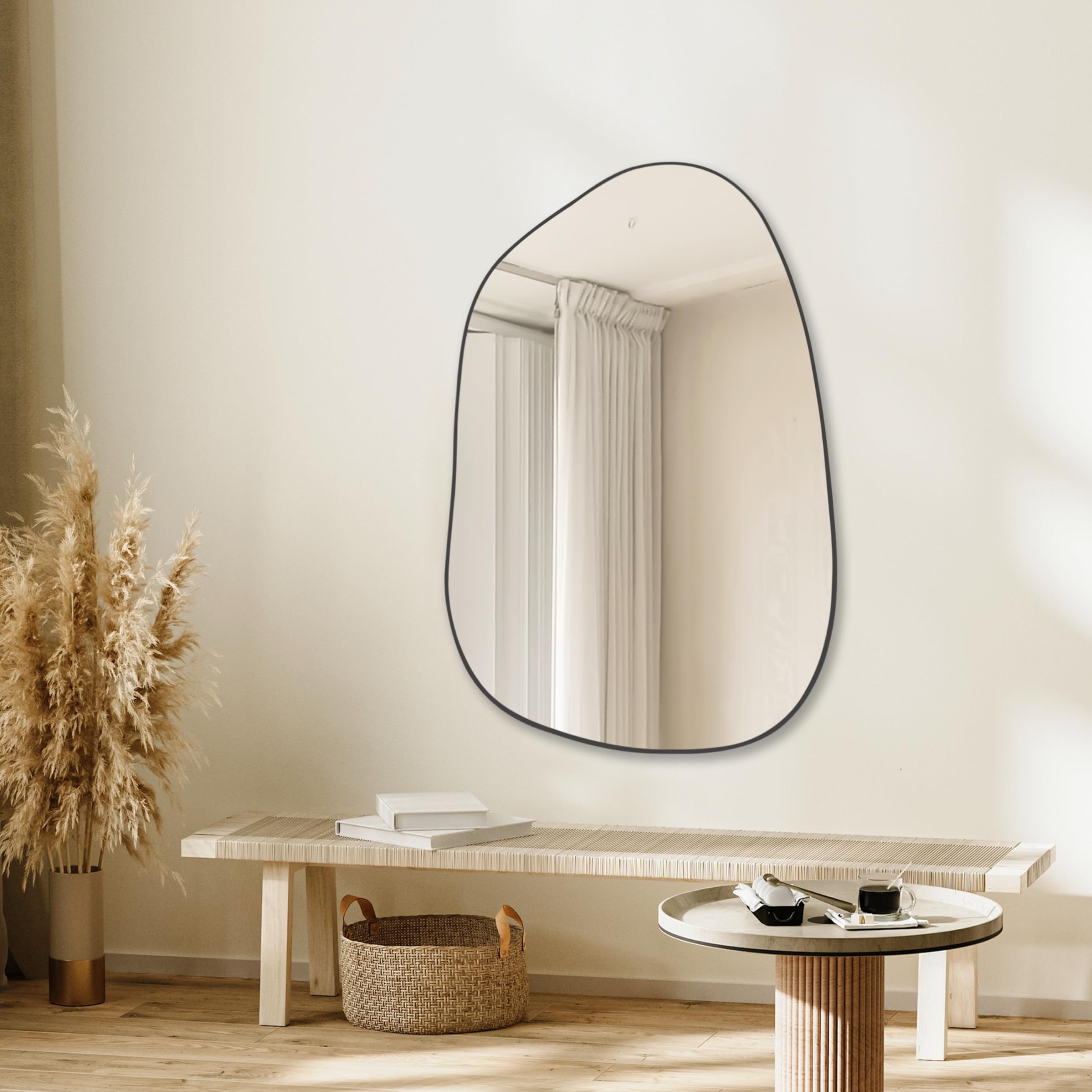 Irregular Asymmetrical Wall Mirror 40x26 Black
