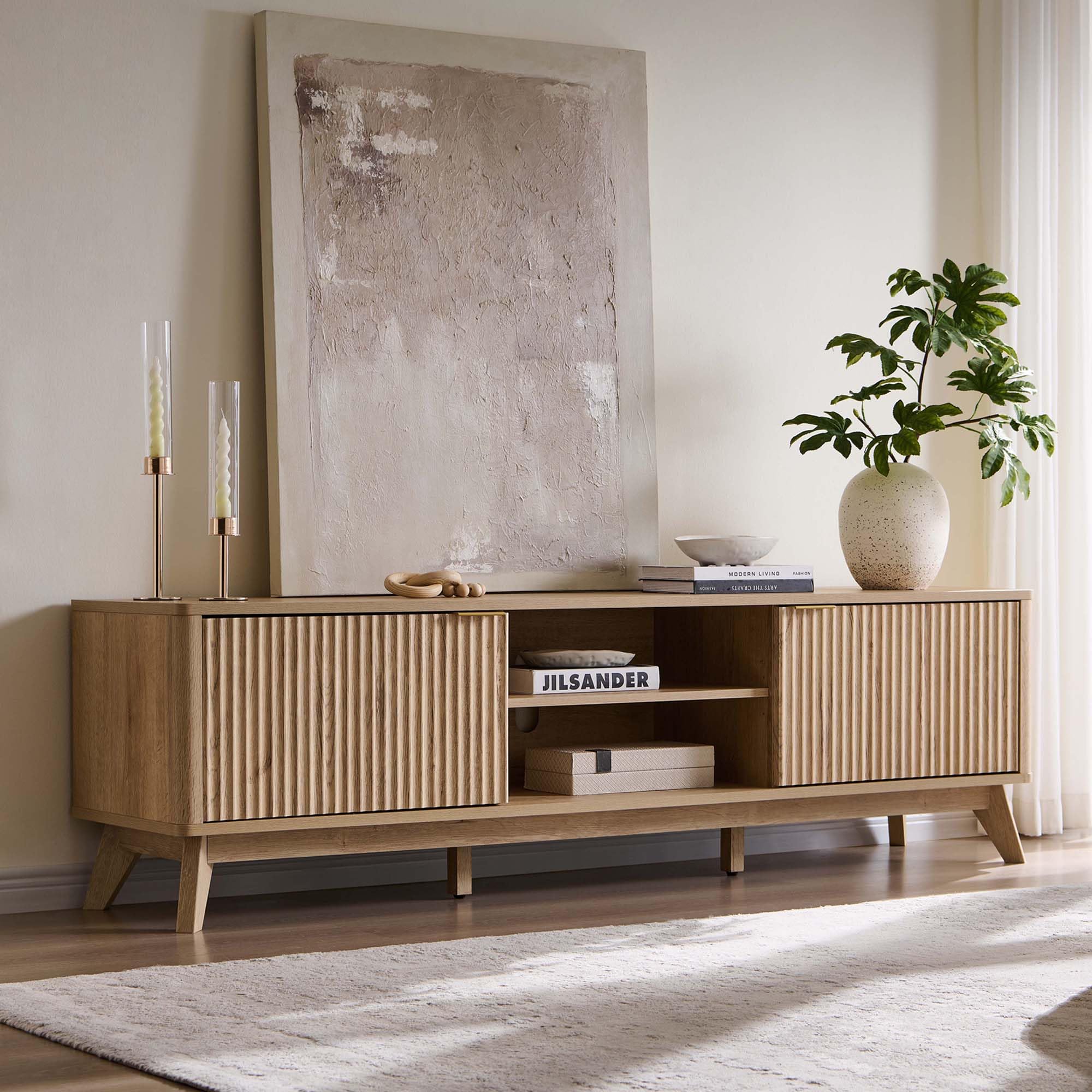 70" Mid Century Modern Fluted TV Stand