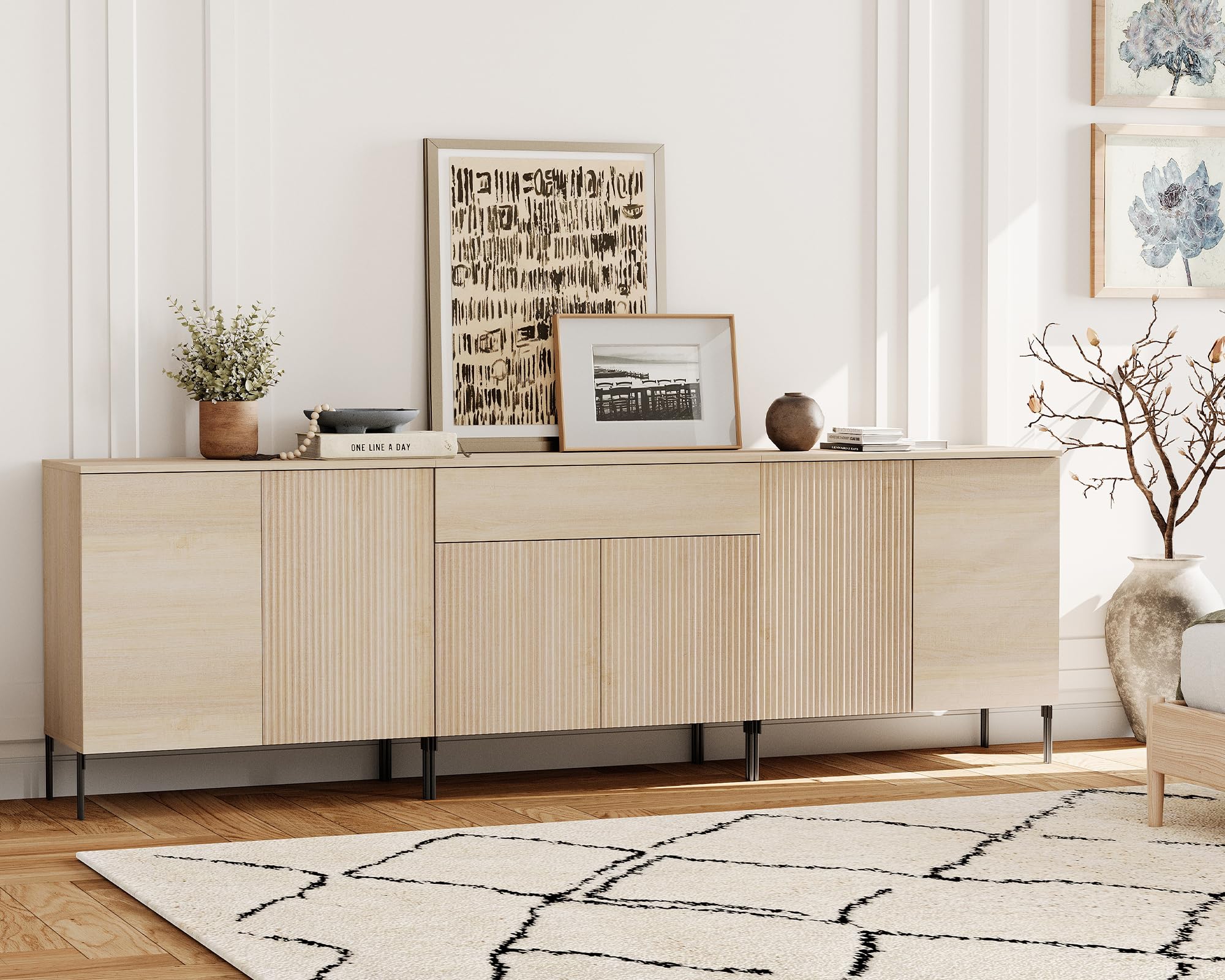 94.5" Fluted Buffet Sideboard Cabinet with Storage