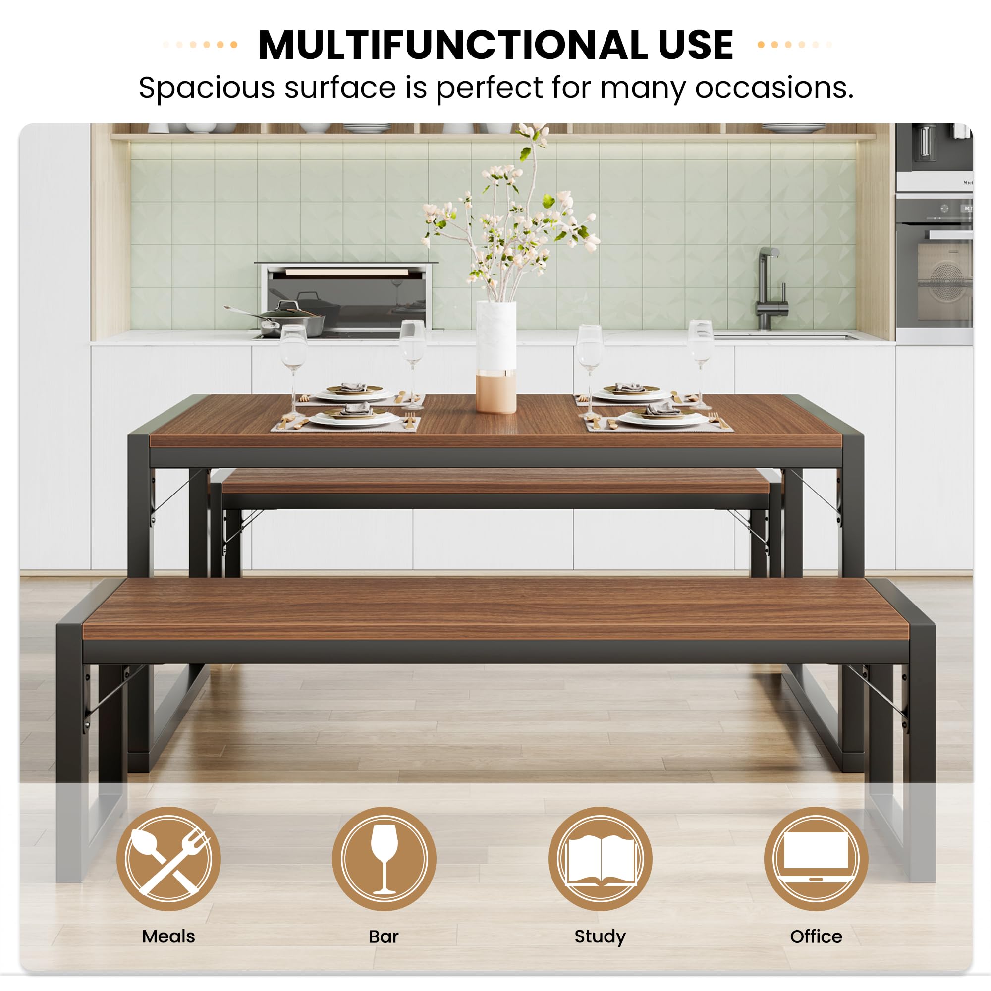 Kitchen Dining Table Set for 4 with Benches