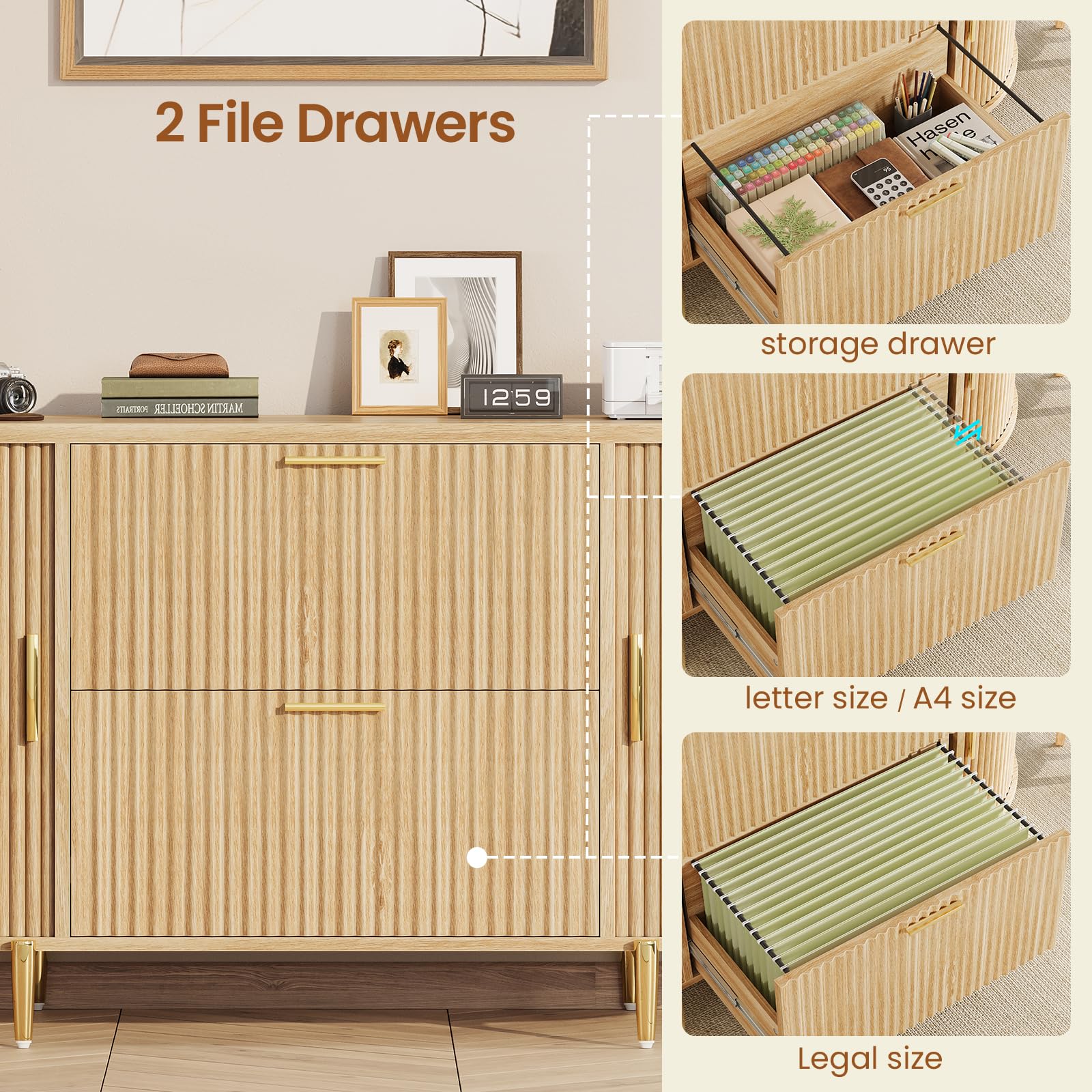 2 Drawer File Cabinet with Sliding Door Storage