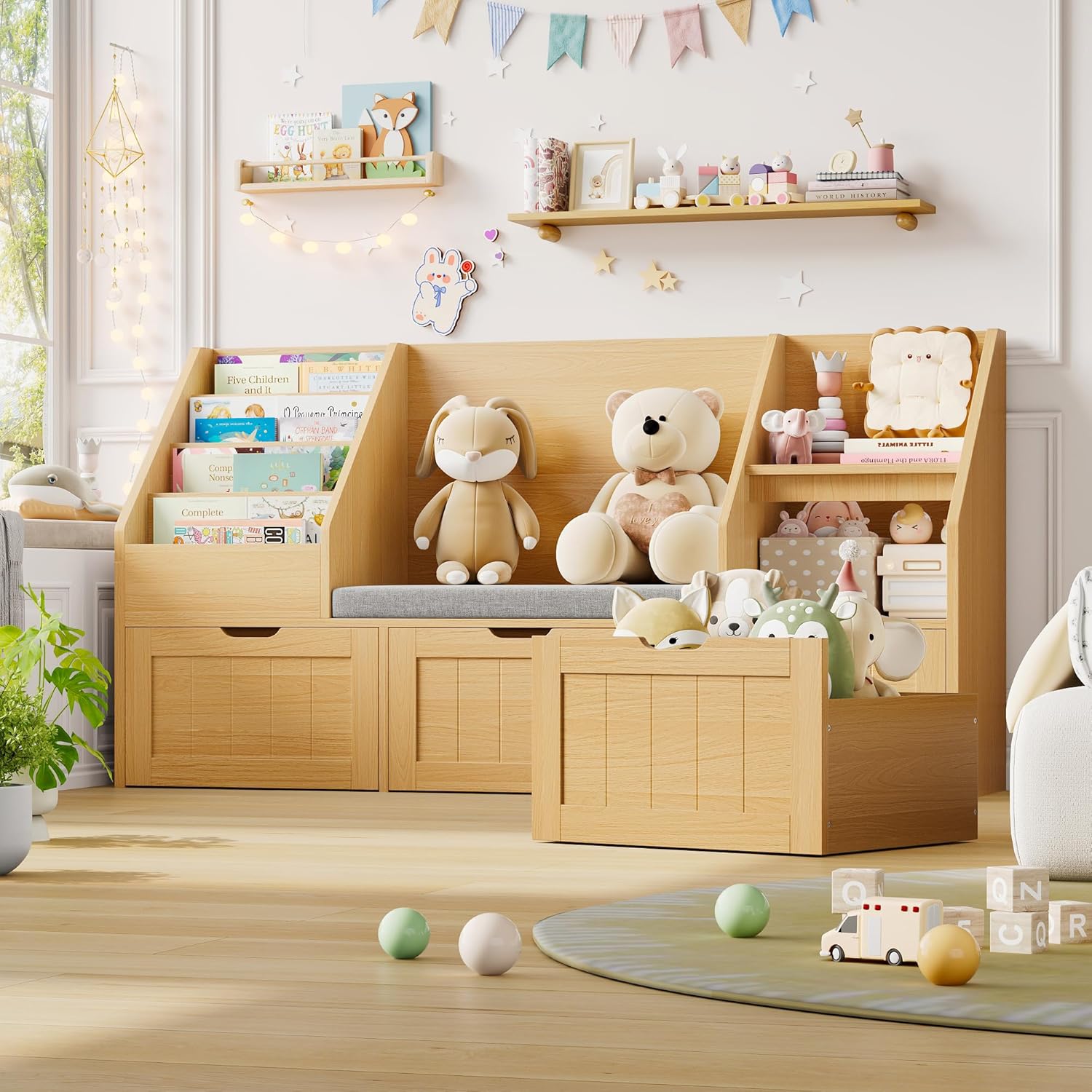 Kids Bookshelf with Reading Nook and Storage
