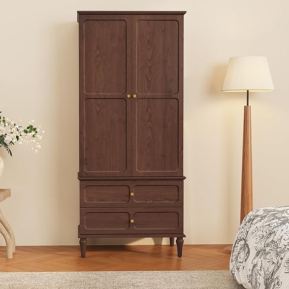 Mid-Century Modern Armoire Wardrobe with Doors and Drawers