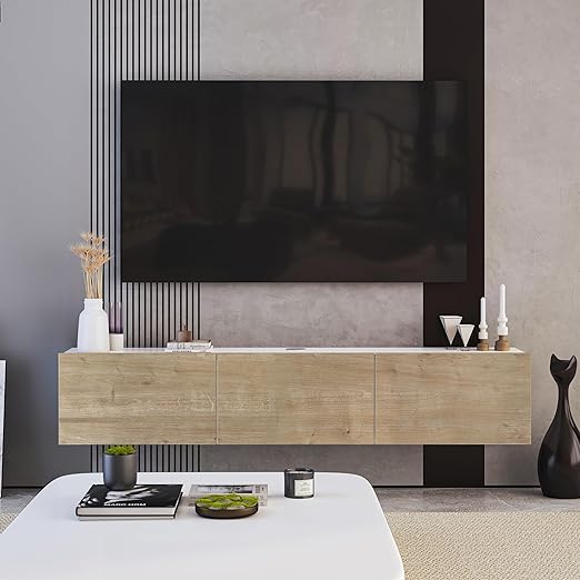 Modern Floating TV Stand White 63 Inch
