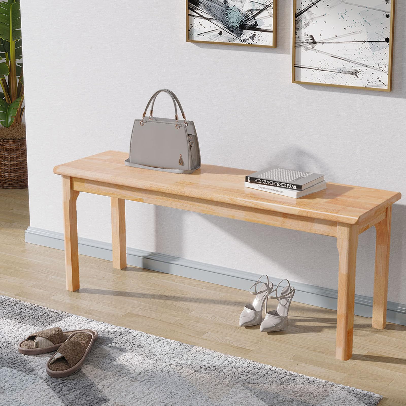 Solid Oak Wood Bench for Entryway and Dining