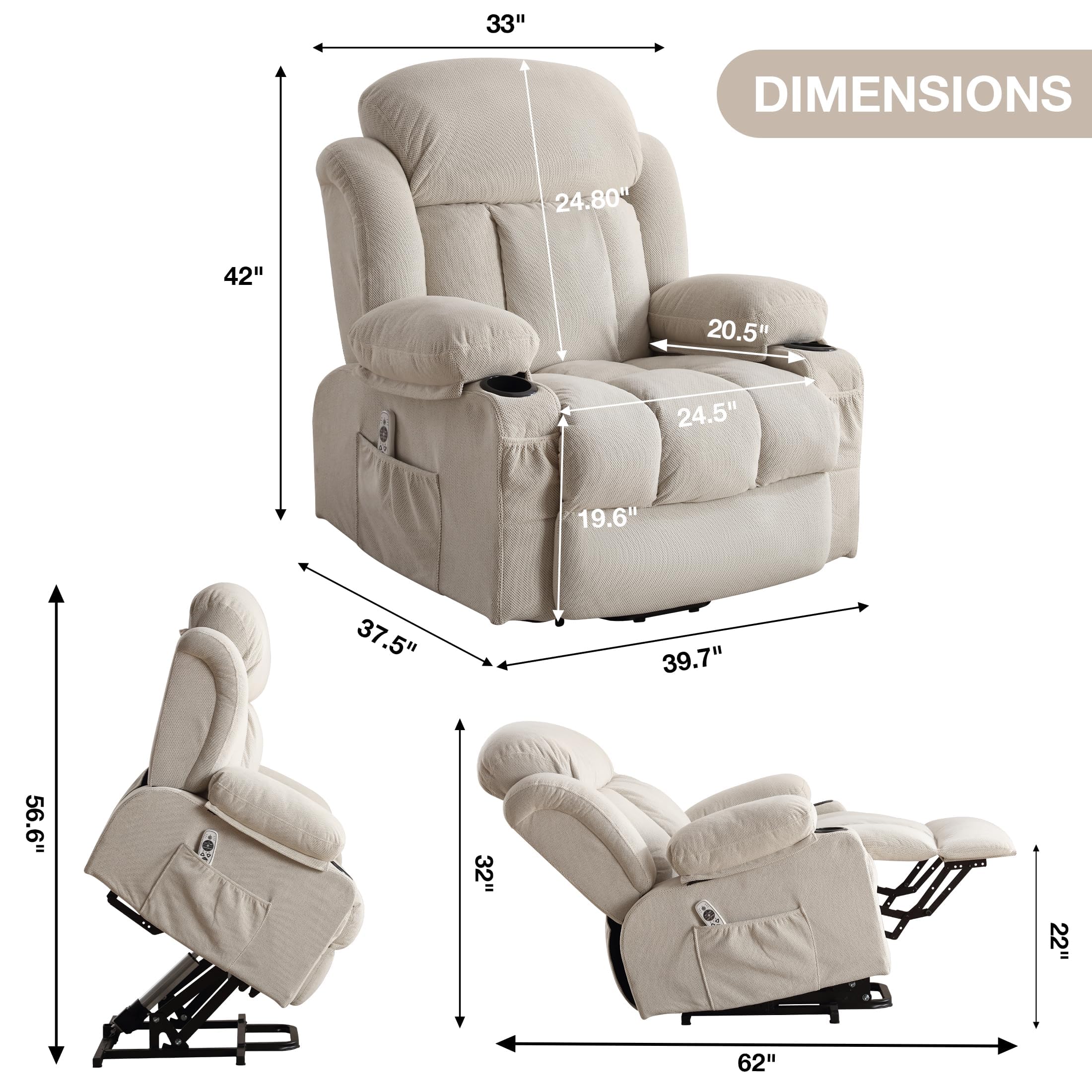 Electric Power Lift Recliner Chair with Massage and Heat