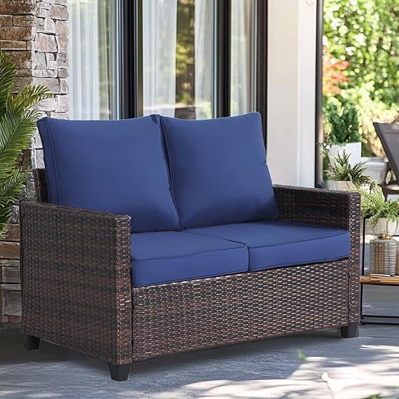All-Weather Wicker Loveseat with Cushions