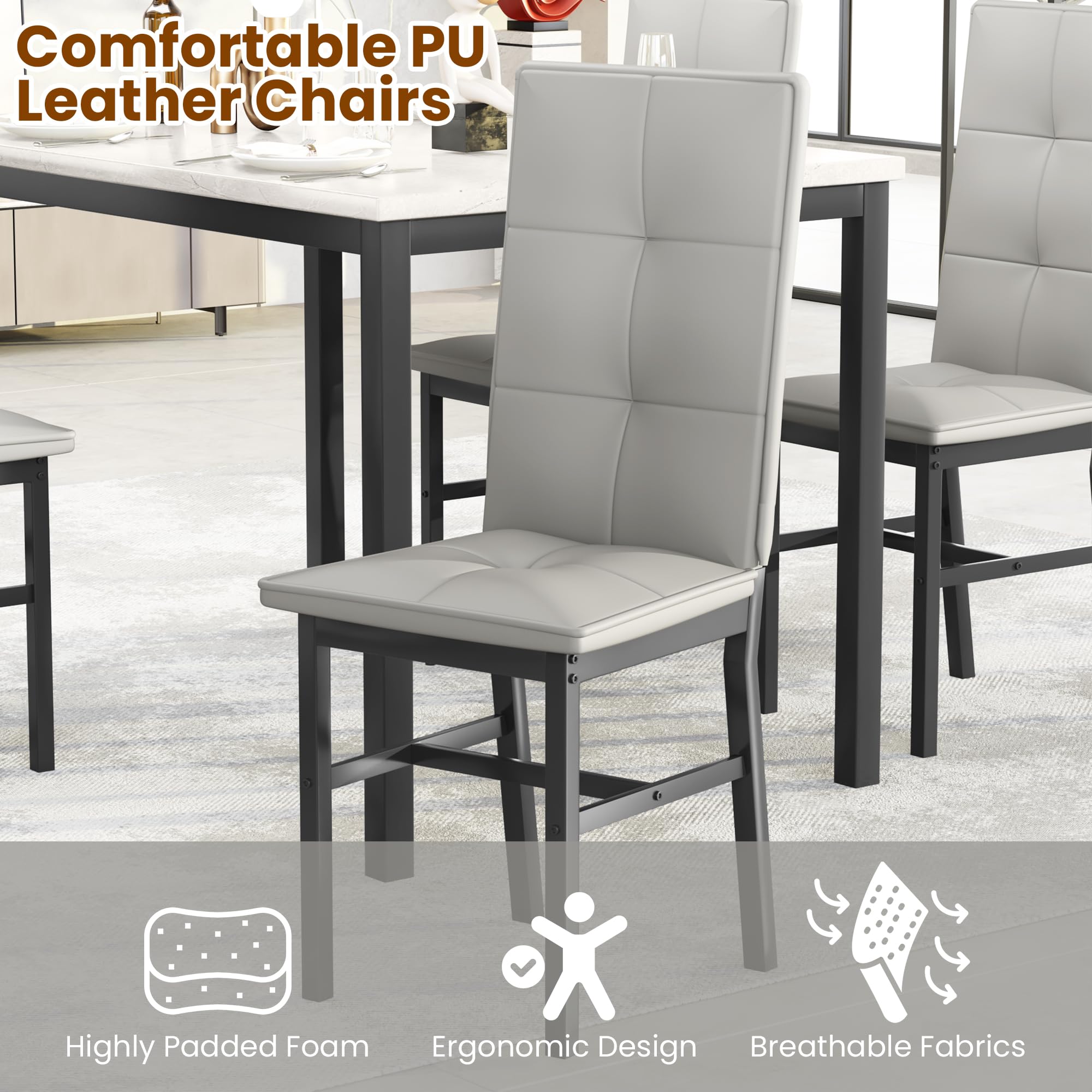 5-Piece Faux Marble Dining Table Set with 4 Chairs