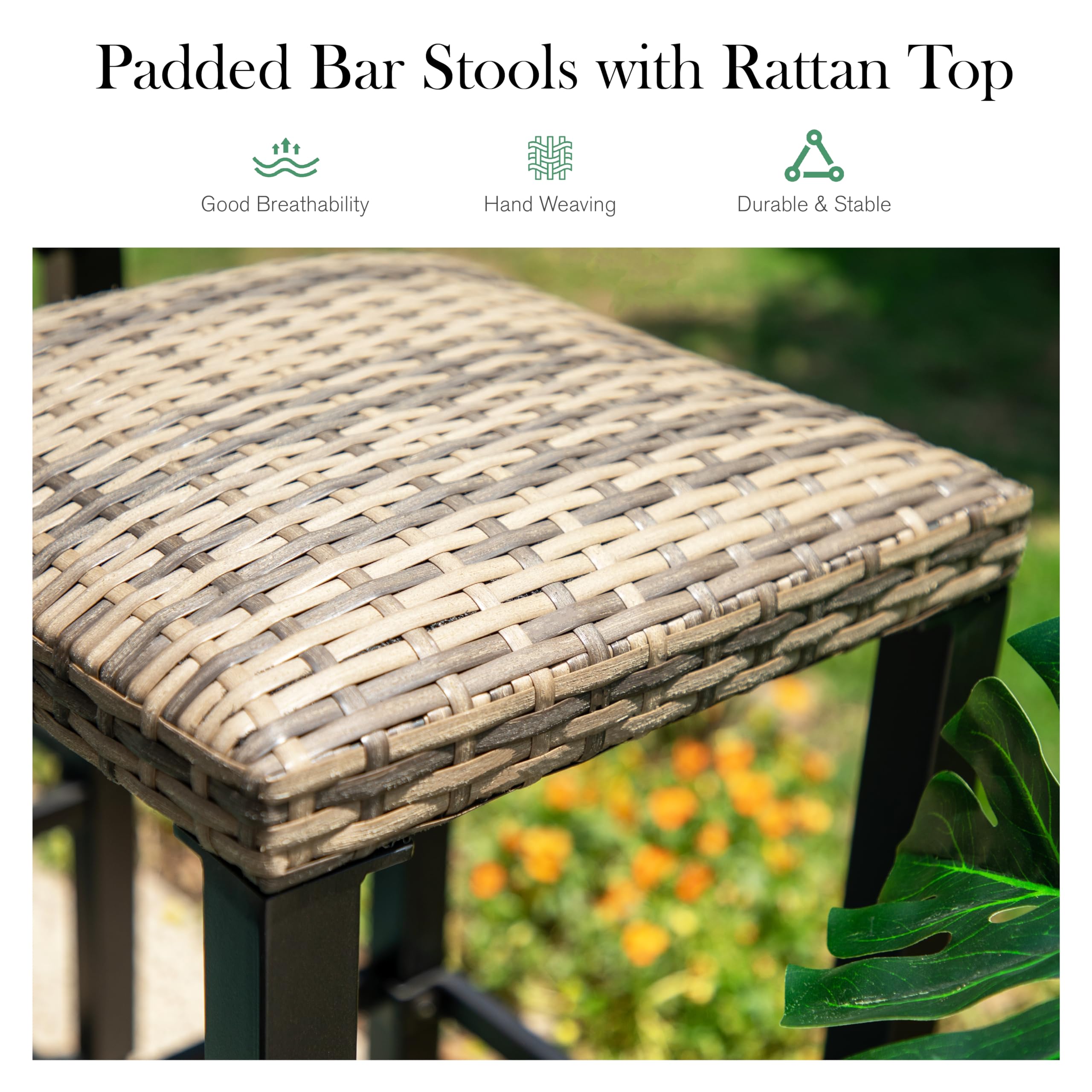 Outdoor Patio Bar Stools Set of 4 Counter Height Backless Rattan Wicker