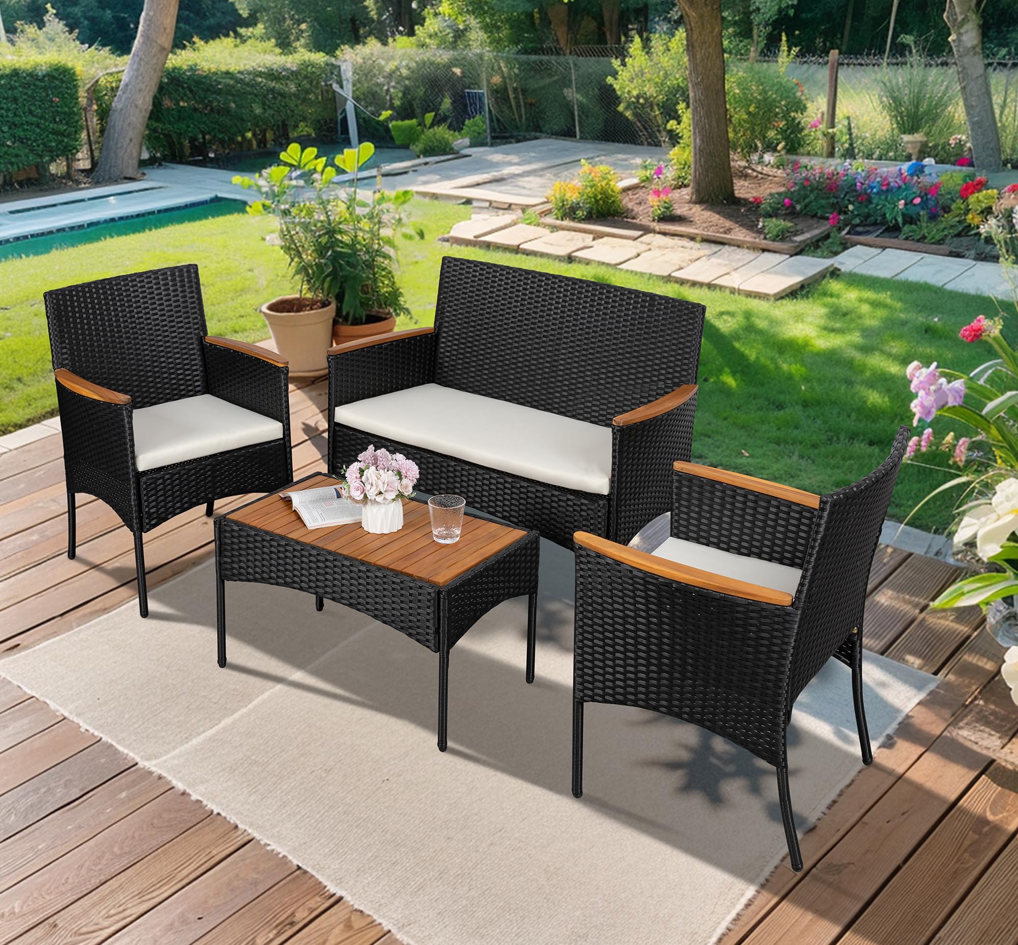4-Piece Outdoor Wicker Patio Conversation Set