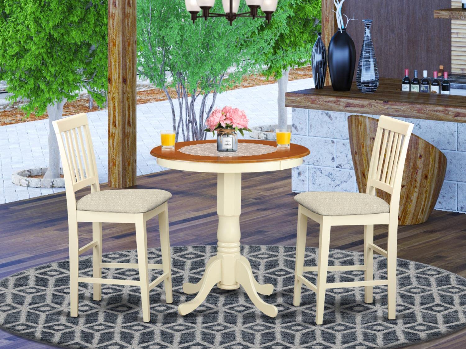 3-Piece Counter Height Dining Set with Round Table and Upholstered Chairs