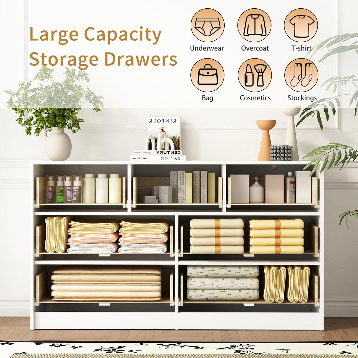 7 Drawer Dresser and Nightstand Set - White with Gold Handles