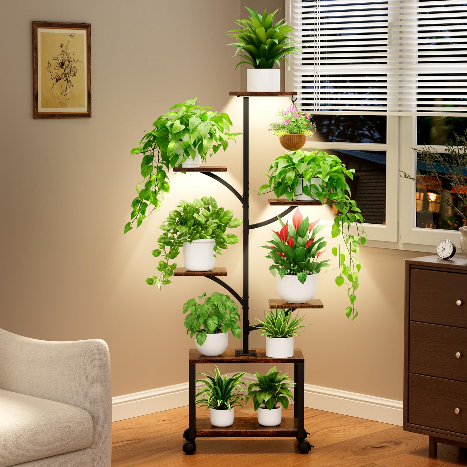 7-Tier Plant Stand with Grow Lights and Wheels