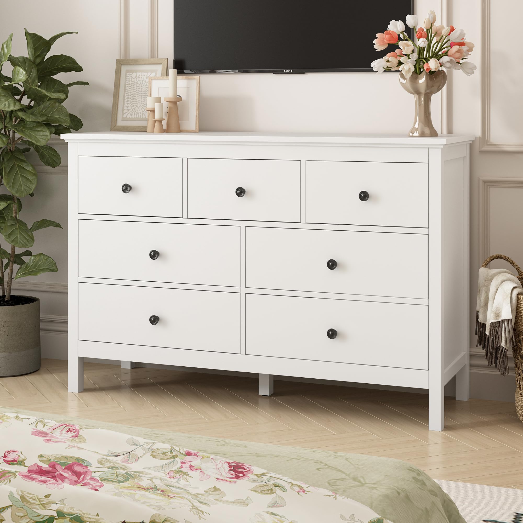 White Dresser with 7 Drawers 47 Inch Wide