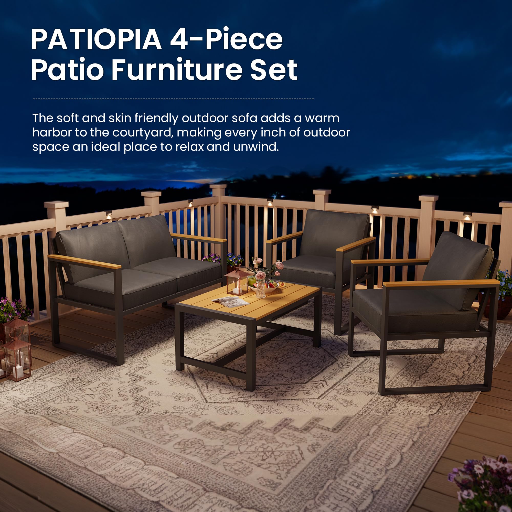 4-Piece Outdoor Patio Conversation Set with Coffee Table