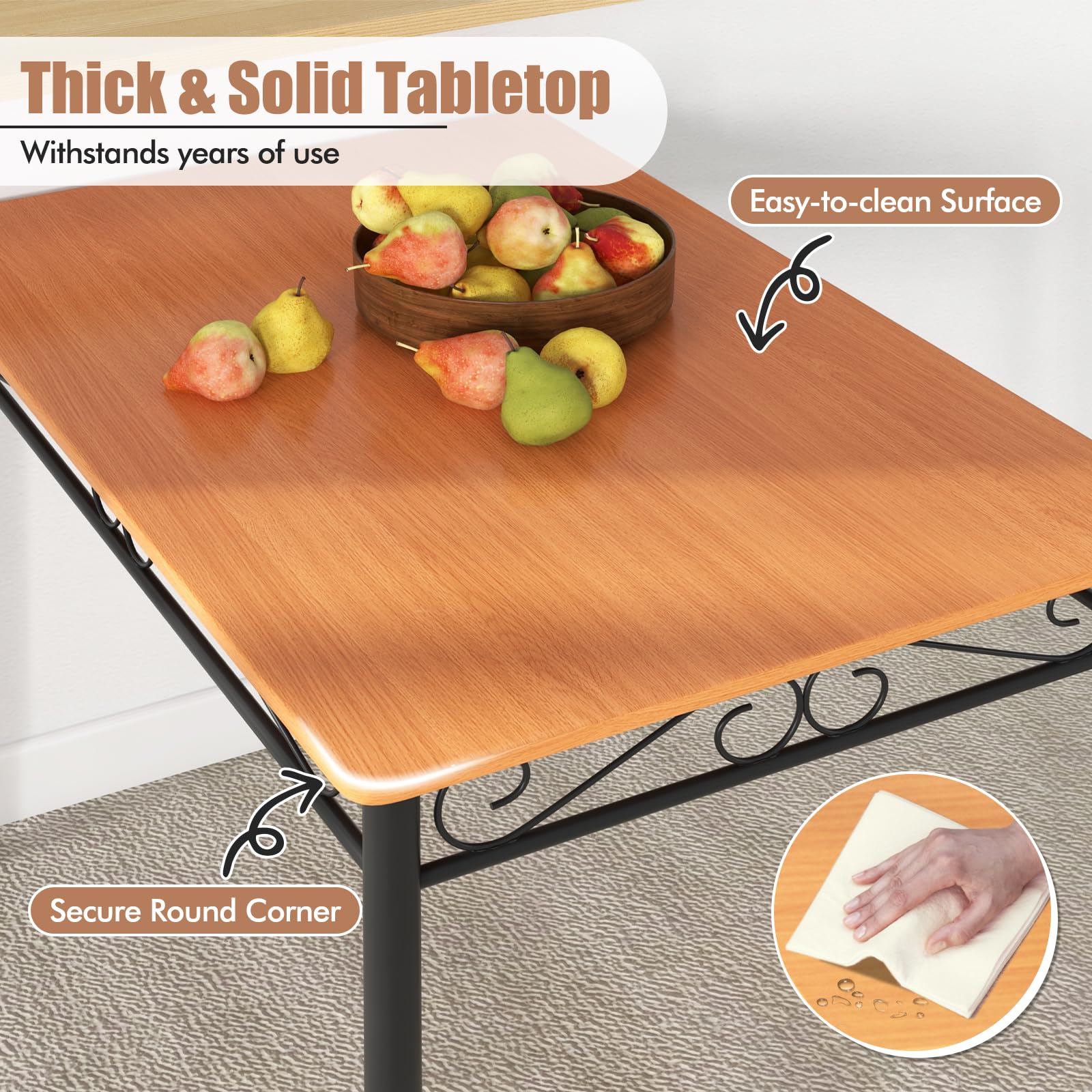 5-Piece Dining Table Set with Cushioned Chairs
